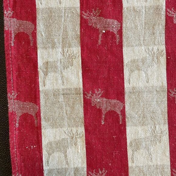 Linen Tablerunner Reindeer woven fabric red/ natural - Picture 4 of 6